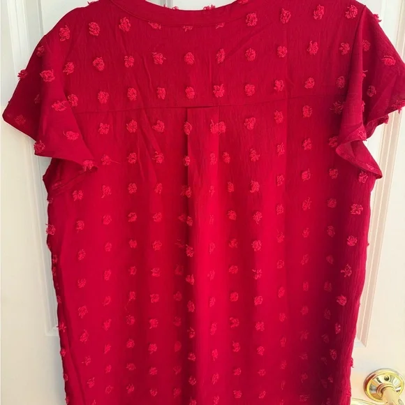 NWT Women's Ruffled Sleeve Top - Red - Picture 3 of 3